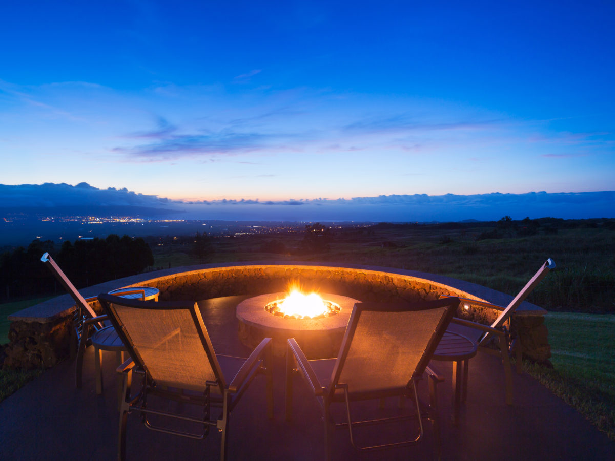 Custom fire pit at sunset
