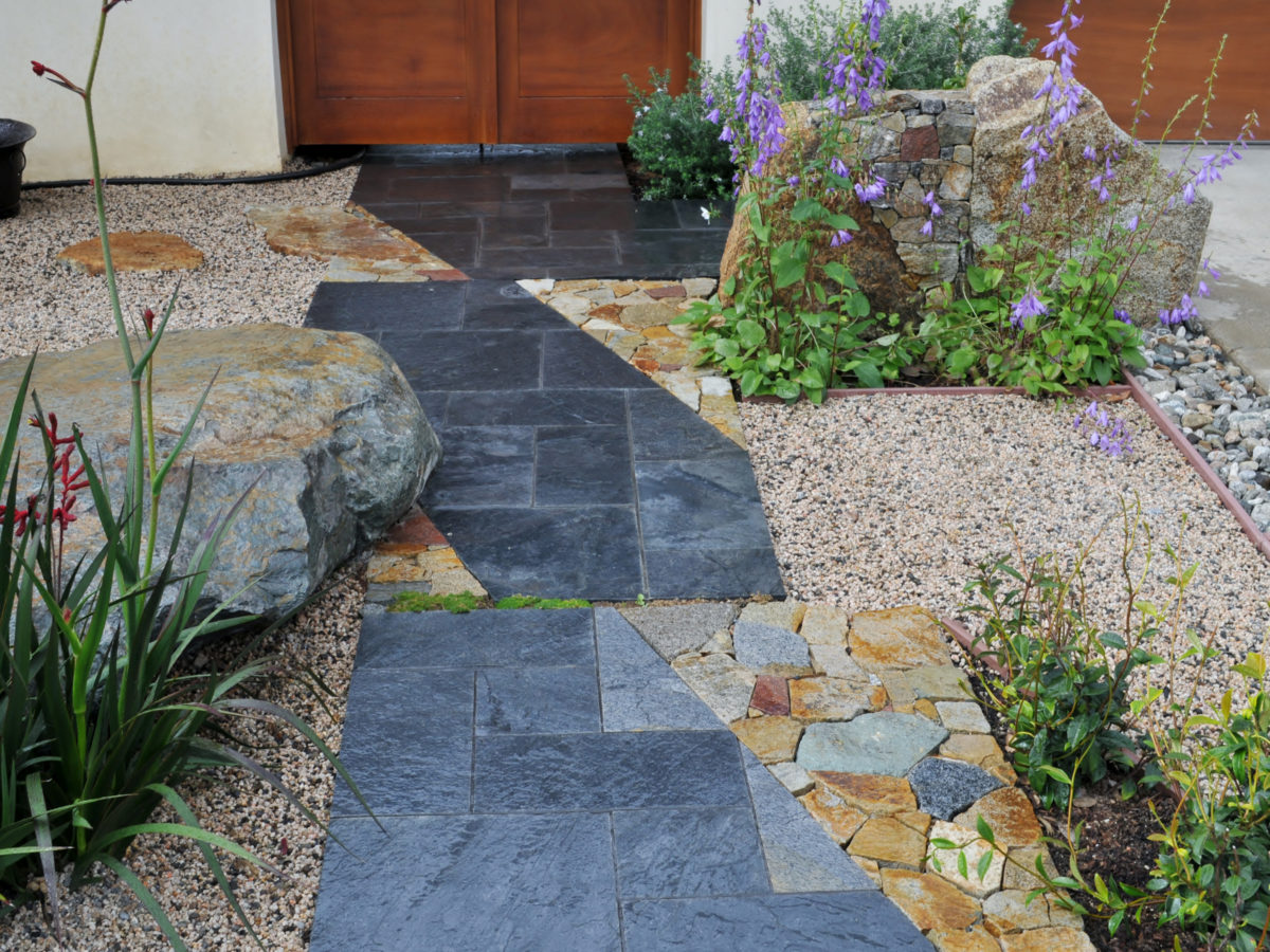 Flagstone pathway in Southern California zen garden