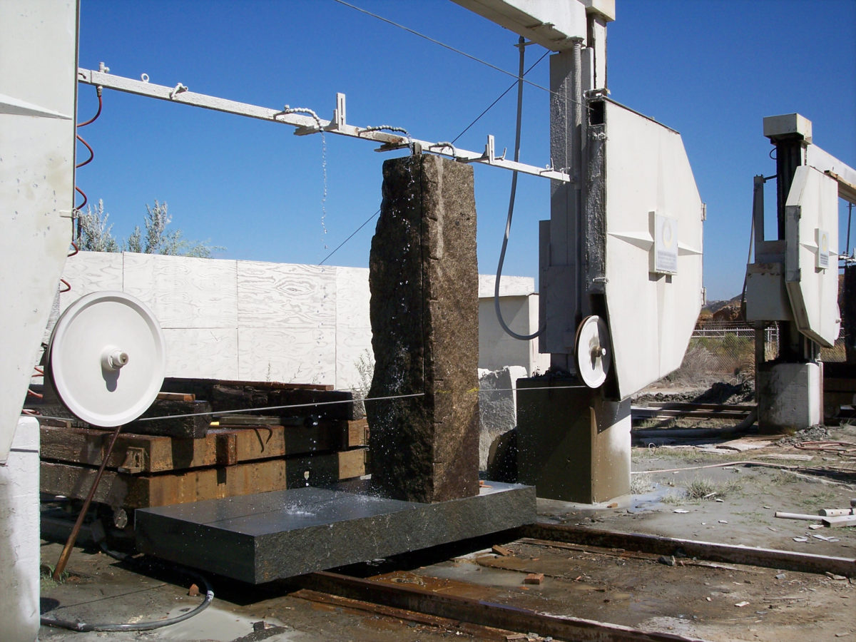 Diamond wire saw cutting custom stone piece