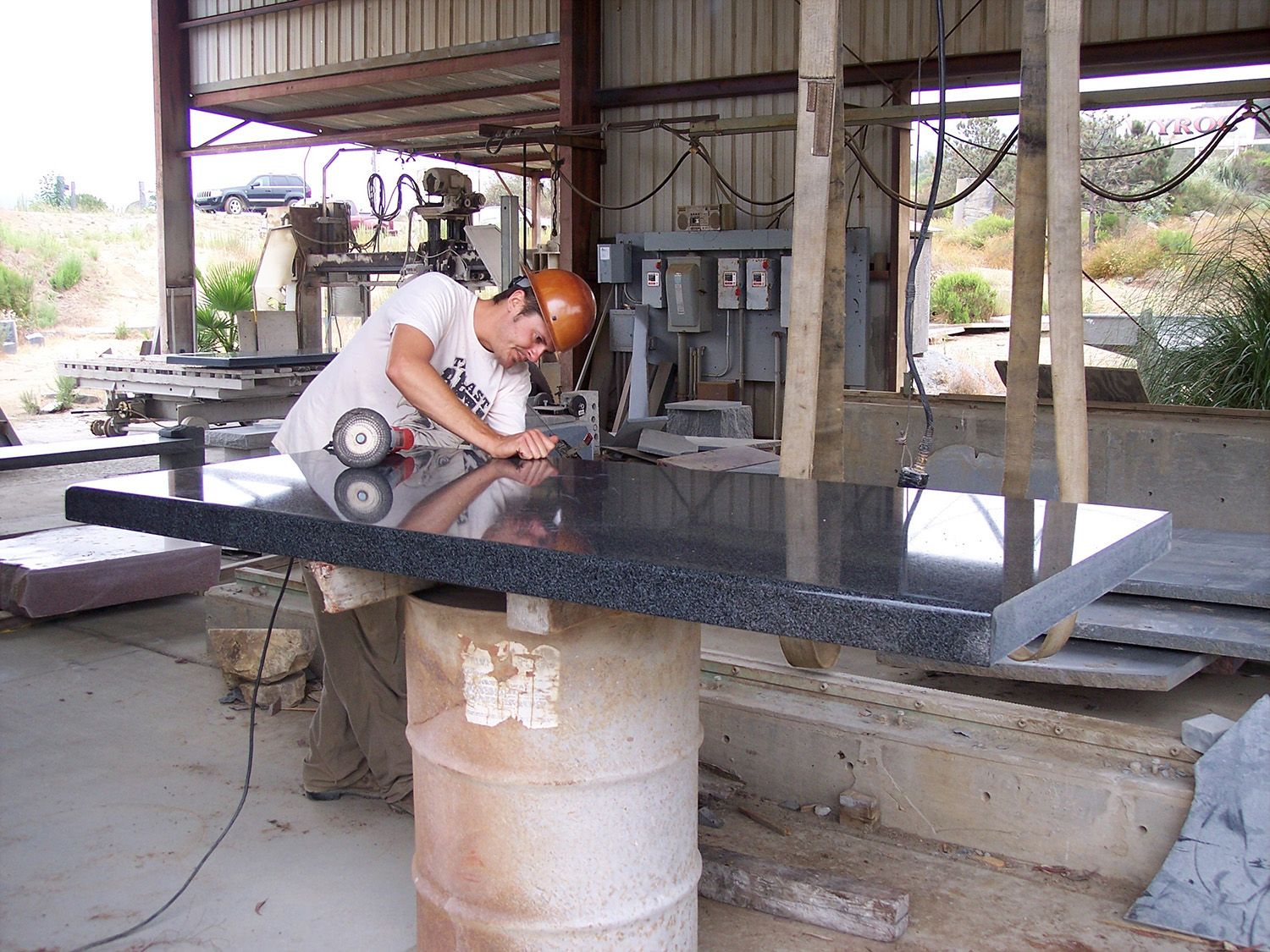 Custom stone counter top polishing