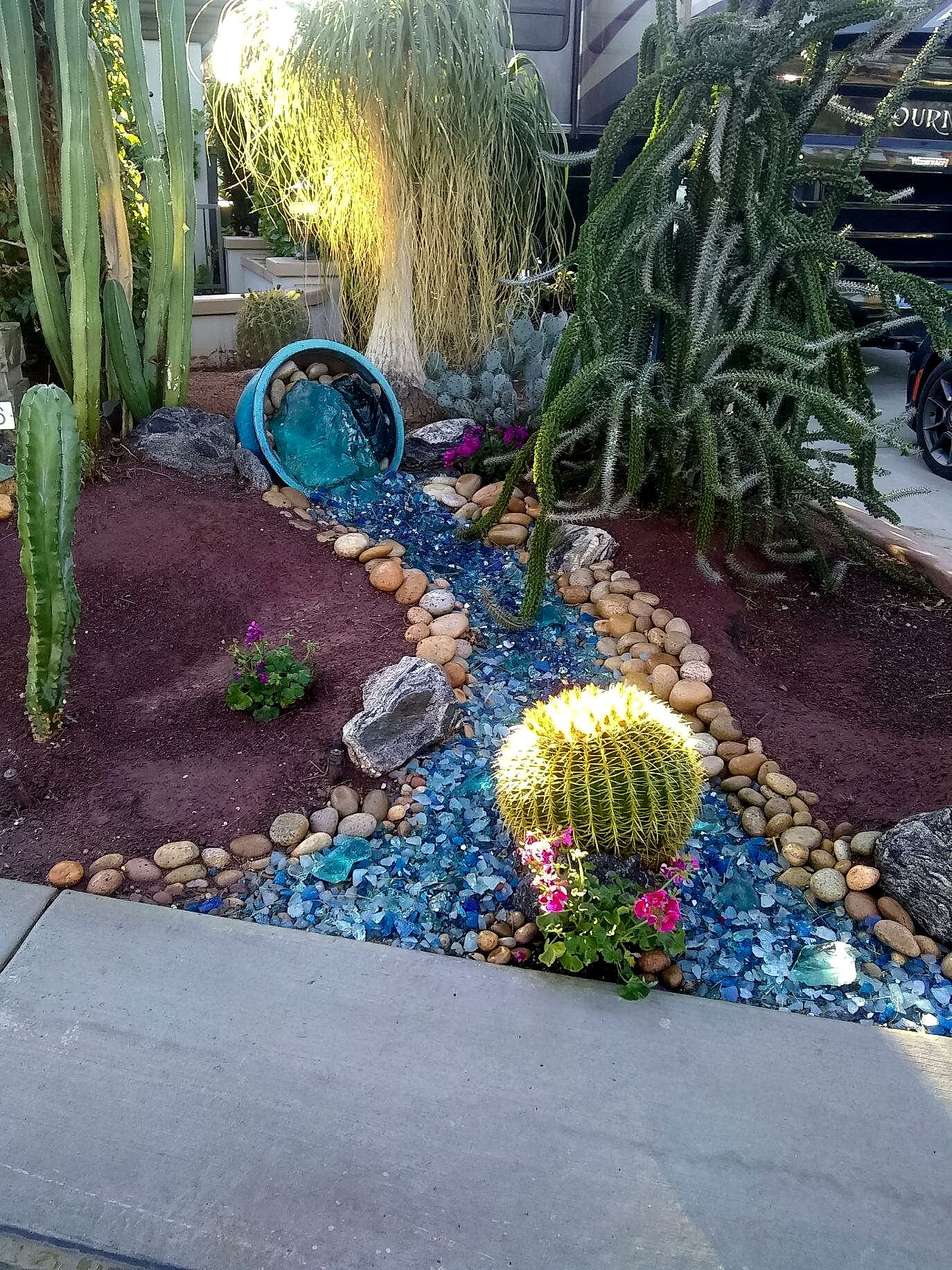 landscape glass, dry streambed