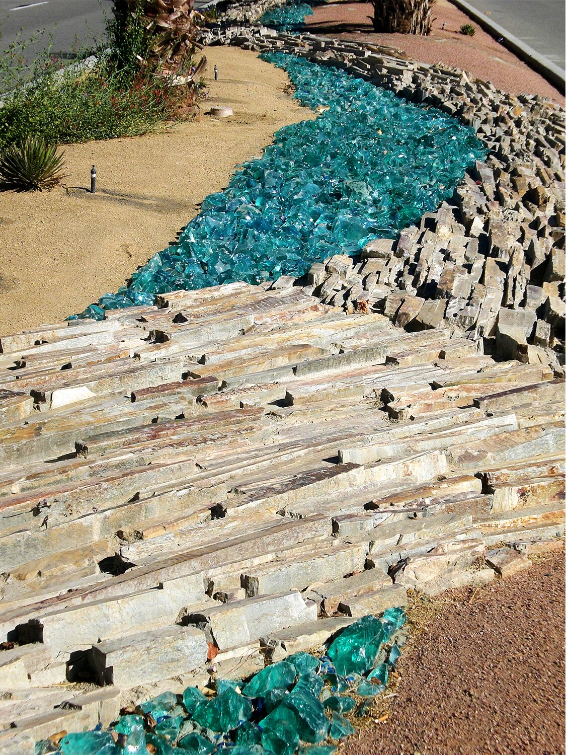 landscape glass, dry streambed