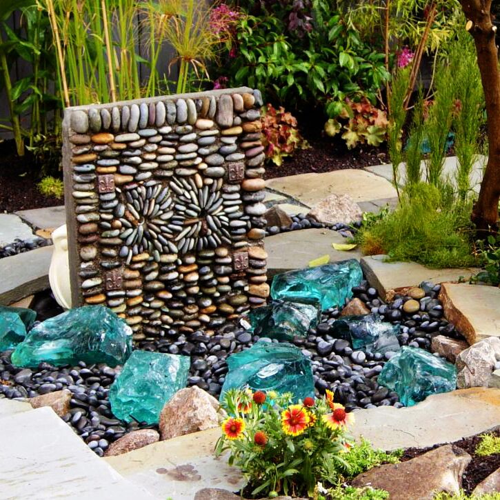 landscape glass, fountain